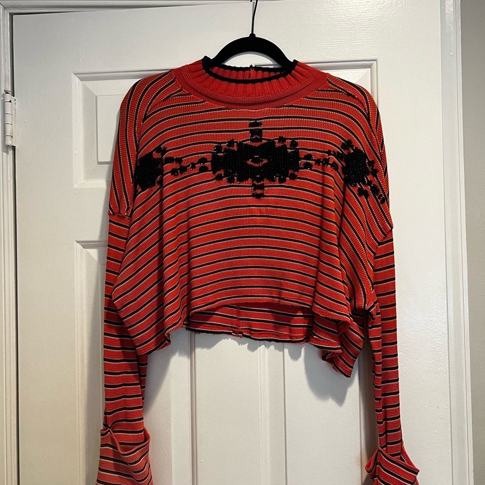 We The Free Red and Black Striped Crop Top